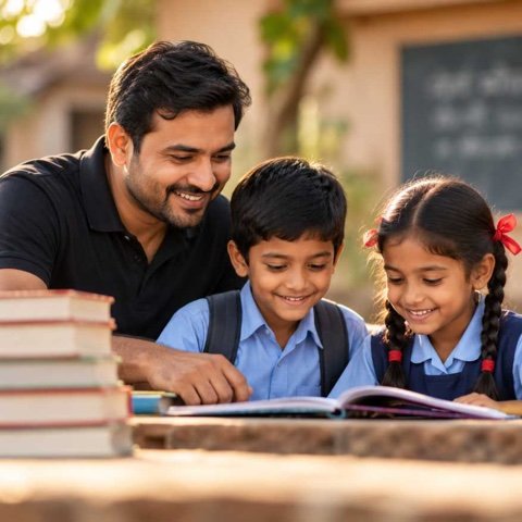A teacher reading with two children